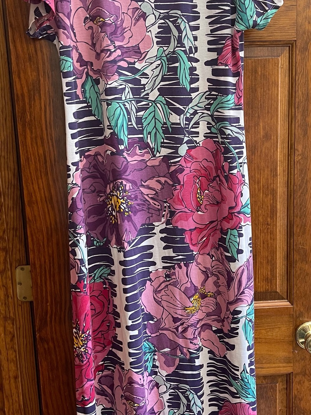 LuLaRoe Floral Stripe Maxi Dress in Purple, Pink, Teal